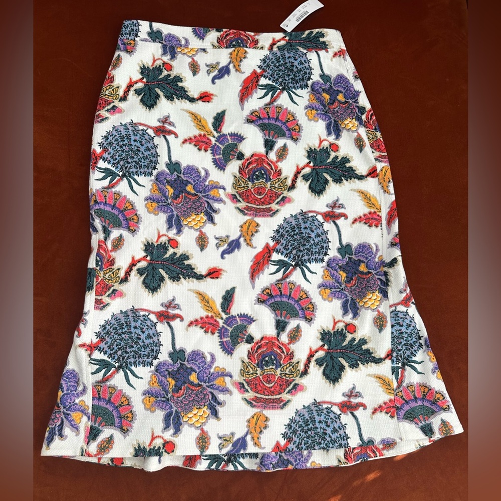 J Crew Brand New With Tags Colorful Cotton Paisley Trumpet Skirt Size 6